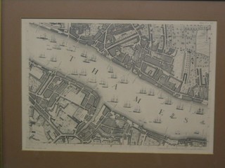 A reproduction monochrome map "Rocque's Map of London 1746" showing the Thames 14" x 20"