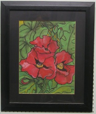 Esther Thomas, watercolour, still life study "Two Red Poppies"  13" x 10"