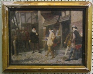 A 19th Century coloured print "Street Scene - The Encounter" 11" x 15"