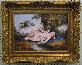 A porcelain plaque "Two Reclining Naked Ladies" 10" x 13 1/2"