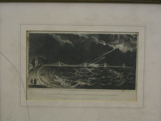 After L Bruce, a print "View of the Partly Destructed Chain Pier by Lightning on the Evening of 15 October 1833" 6" x 10"