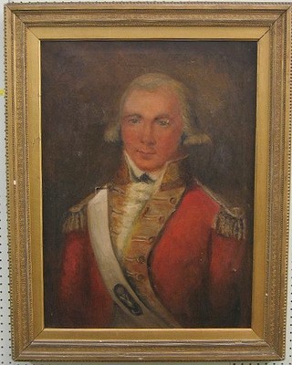 Head and shoulders portrait "18th Century Army Officer" 26" x 19" (slight tear to canvas)