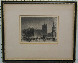 An etching "Parliament Square and Westminster Abbey" 7" x 10"