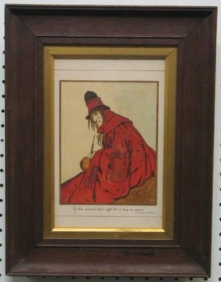 George Richards, watercolour "If We Were Promised Them Aught Let Us Keep Our Promises - Pied Piper of Hamlet" 6" x 5" signed and dated 1915 and contained in an oak frame