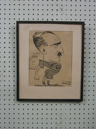 A WWII pen and ink caricature "The Joker 80 Squadrons Popa" 9" x 7"
