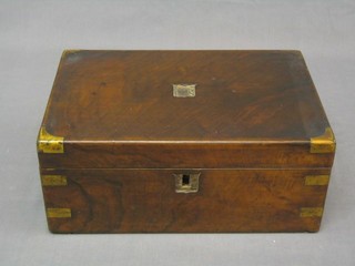 A Victorian mahogany and brass banded writing slope with hinged lid 14" (requires attention)