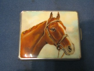 A silver cigarette case with later panel decorated a horses head