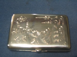 An Art Nouveau Russian engraved silver cigarette case with engine turned decoration 3 ozs