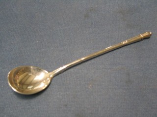 A Russian silver long handled preserve? spoon, the reverse of the bowl engraved, monogrammed