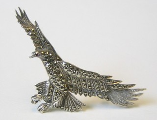 A 1950's silver marcasite brooch in the for of an eagle with wings outstretched