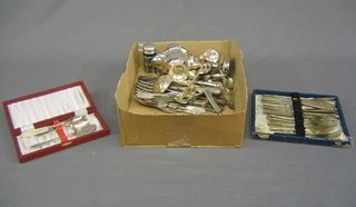 A collection of silver plated flatware, salts, rose holder etc 