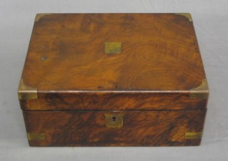 A Victorian walnut and brass banded writing slope, the interior fitted 1 inkwell (slight dent to top) 12"