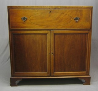 A 19th Century mahogany secretaire cabinet fitted a secretaire drawer with pigeon hole and drawers above a double cupboard enclosed by a panelled door, raised on bracket feet 48"