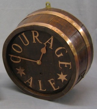 A fusee Courage Ale advertising wall clock in the form of a coopered barrel top, marked Courage Ale