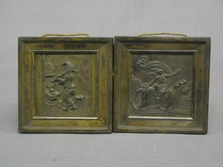 A pair of 19th Century bronze plaques depicting classical scenes 5" x 5"