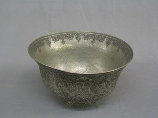 A large Eastern engraved metal bowl 15"