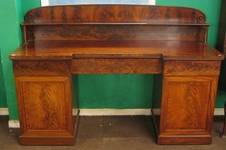 A William IV mahogany inverted break front pedestal sideboard  with raised back and crossbanded top, fitted 3 drawers above pedestals 77"