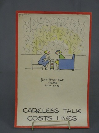 A WWII  propaganda poster "Careless Talk Costs Lives", 2 ladies taking tea "Don't Forget Walls Have Ears" 12" x 8"