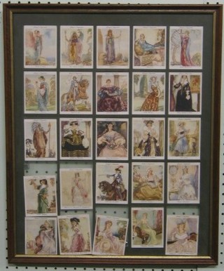 A set of 25 Player's cigarette cards "Famous Beauties", framed