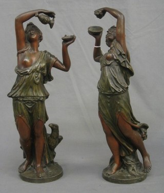 A pair of 19th Century spelter figures of dancing ladies 18"