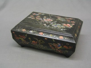 An Eastern lacquered box, the lid decorated fabulous birds 14"