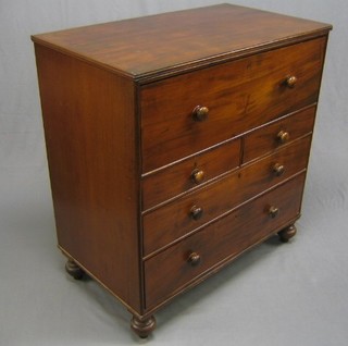 A Victorian mahogany secretaire chest fitted a secretaire drawer above 2 short and 2 long drawers, raised on bun feet 42"