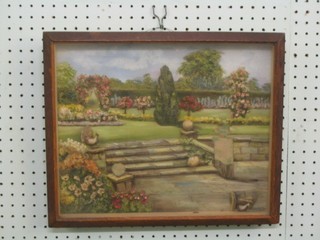 A 1930's plaster 3 dimensional picture of a garden 12" x 15" contained in an oak frame