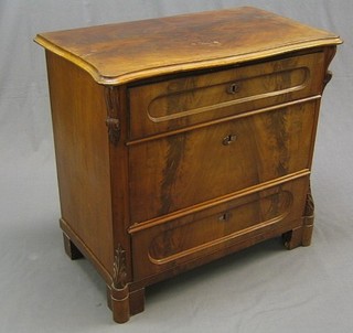 A 19th Century French Biedermeier serpentine fronted walnut chest of 2 short and 2 long drawers 35"