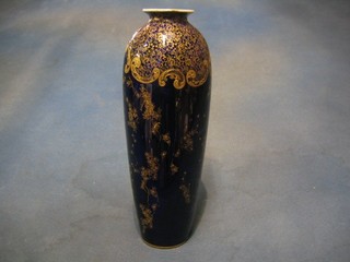 A Doulton Burslem blue and gilt glazed vase 12" (cracked)