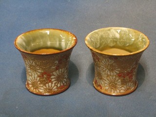 A pair of Royal Doulton, Doulton & Slater pattern salt glazed waisted vases, bases impressed Doulton & Slater Royal Doulton 5615 and incised SB 3"