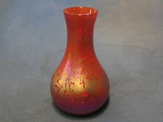 An Art Glass club shaped vase signed Royal Burley Studios 7"