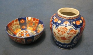 A 19th Century Japanese Imari porcelain vase (cover missing) 4" and a circular bowl 5"