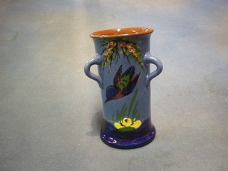 A Devonware pottery 3 handled vase decorated a Kingfisher 6"