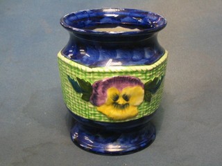 A Ringtons Ltd Malingware blue and white pottery jardiniere with green and floral banding 6 1/2"