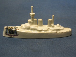 A Queens china crested model of a Dreadnought, decorated the Arms of Dublin