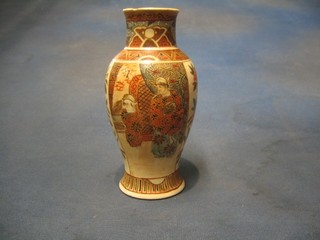 A late  19th Century Japanese Satsuma pottery vase decorated court figures 7"