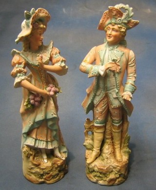 A pair of 19th Century biscuit porcelain figures Gallant & Belle 14" (f)