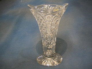 A cut glass trumpet shape vase 12" (slight chip to base)
