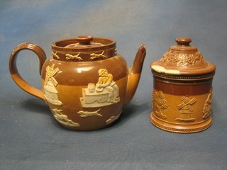 A Royal Doulton harvestware teapot (spout f) and a do. tobacco jar (f)