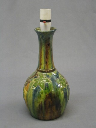 A Belgian Art Pottery vase converted to a table lamp 11"