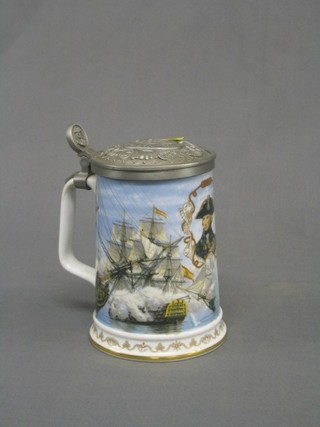 A Royal Worcester commemorative tankard, Nelson's Victory at Trafalgar, 50th Anniversary of the National Maritime Museum