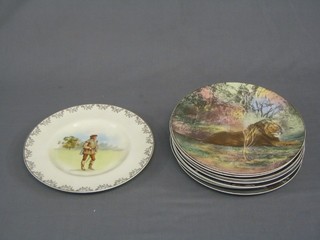 9 various Royal Doulton plates - Lion, Giraffe, Zebras, Tower of London, Palace of Westminster and 3 landscape plates
