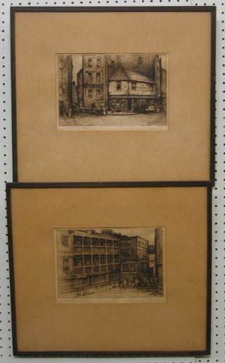 M E Will, an etching "The Old Curiosity Shop and St George's Inn" signed in the margin 6" x 9"