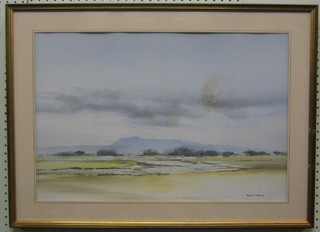 Richard Rennie, watercolour "Country Scene with Hills in Distance" 15" x 23" signed