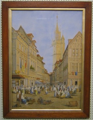 Sam L Fossicr, watercolour "Street Scene in Evereux" signed and dated 1900, contained in an oak frame 30" x 21"