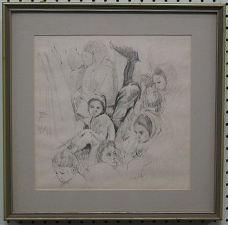 C Lanfear, pencil drawing "Eastern Children" 9" x 9"