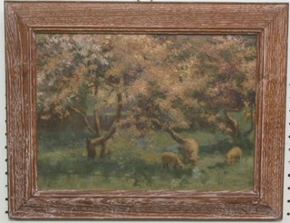 Maud Wheelright, oil painting on board "Spring" signed 9" x 12" contained in  a limed oak frame