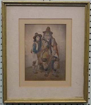 A 19th Century oil painting "Seated Gentleman with Young Boy" the reverse marked E Belli 7" x 5"