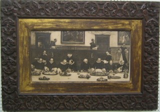 A Victorian monochrome print "Friday" 11" x 20" contained in a carved oak frame
