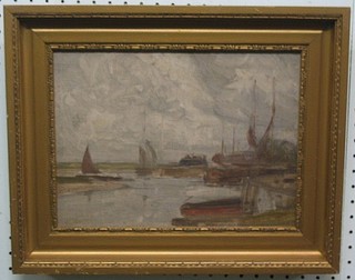 An impressionist oil painting on board "Sea Scape with Yachts and Moorings" the reverse marked H W Daniel, 8" x 11"